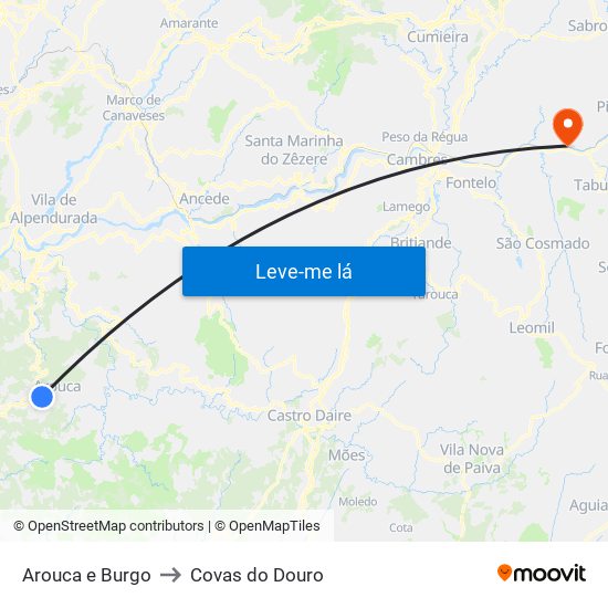 Arouca e Burgo to Covas do Douro map