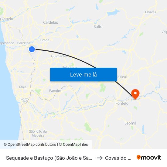 Sequeade e Bastuço (São João e Santo Estêvão) to Covas do Douro map