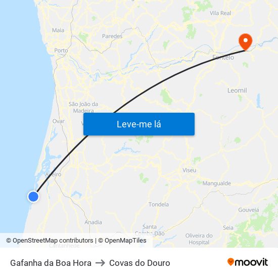 Gafanha da Boa Hora to Covas do Douro map