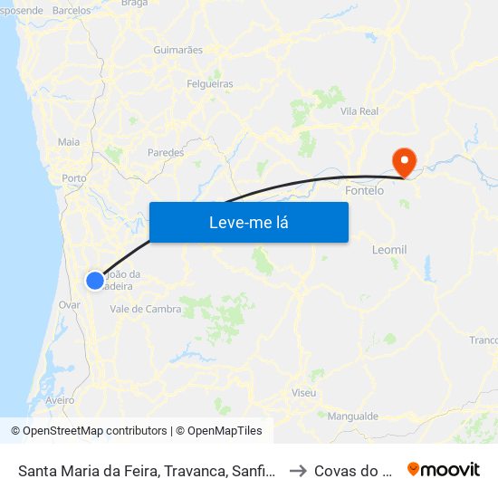 Santa Maria da Feira, Travanca, Sanfins e Espargo to Covas do Douro map