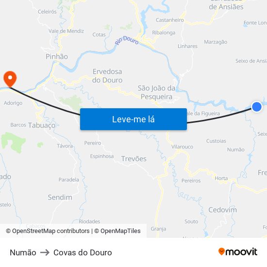 Numão to Covas do Douro map