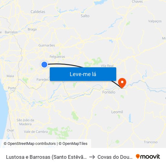 Lustosa e Barrosas (Santo Estêvão) to Covas do Douro map