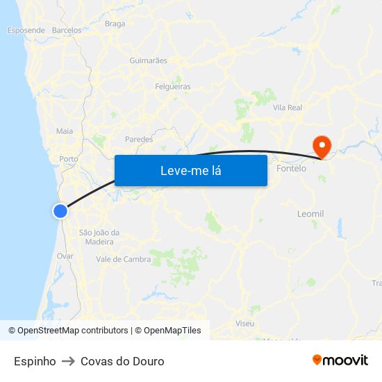 Espinho to Covas do Douro map