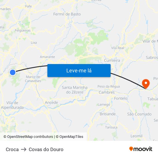 Croca to Covas do Douro map