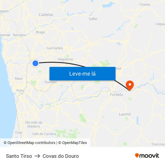 Santo Tirso to Covas do Douro map