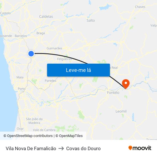 Vila Nova De Famalicão to Covas do Douro map