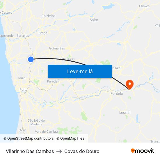 Vilarinho Das Cambas to Covas do Douro map