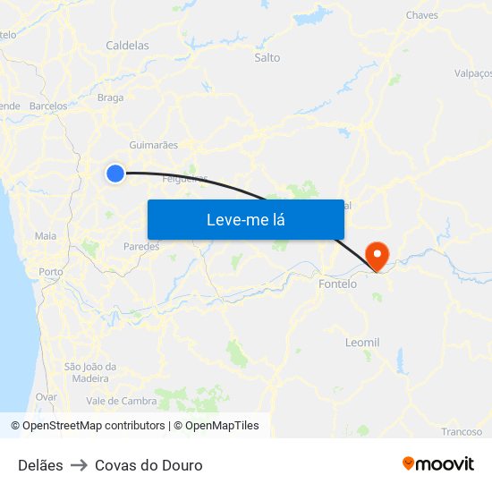 Delães to Covas do Douro map