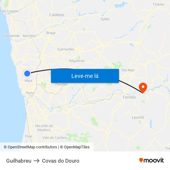 Guilhabreu to Covas do Douro map