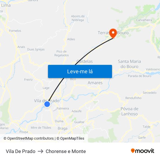 Vila De Prado to Chorense e Monte map