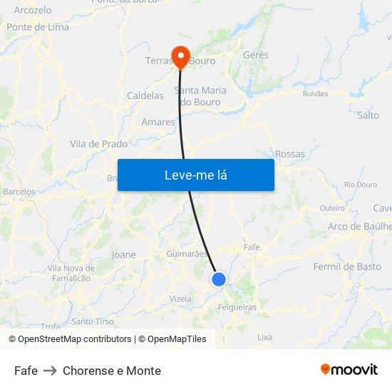 Fafe to Chorense e Monte map