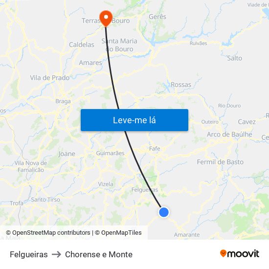 Felgueiras to Chorense e Monte map