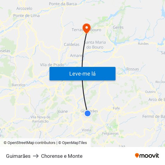 Guimarães to Chorense e Monte map