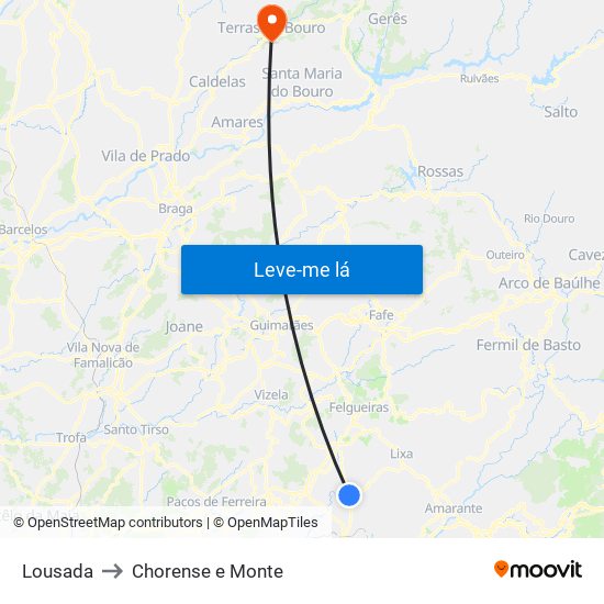Lousada to Chorense e Monte map