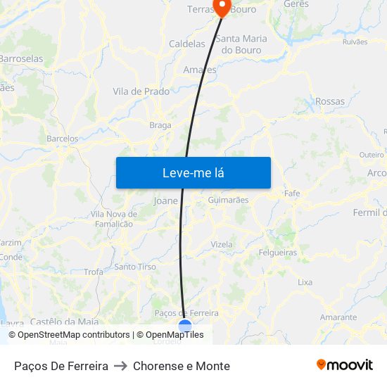 Paços De Ferreira to Chorense e Monte map