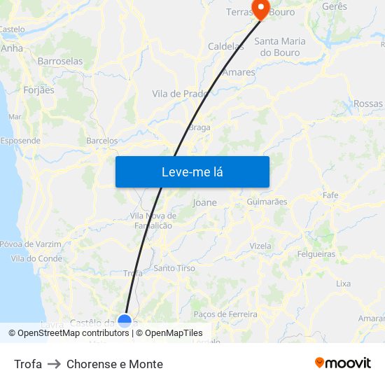 Trofa to Chorense e Monte map
