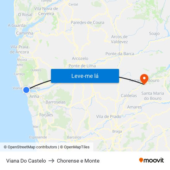 Viana Do Castelo to Chorense e Monte map