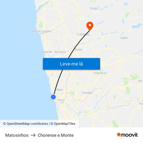 Matosinhos to Chorense e Monte map