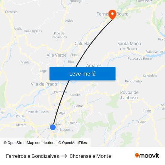 Ferreiros e Gondizalves to Chorense e Monte map