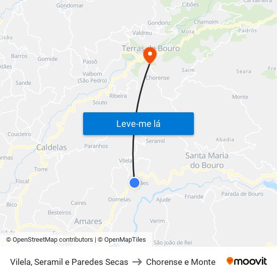 Vilela, Seramil e Paredes Secas to Chorense e Monte map