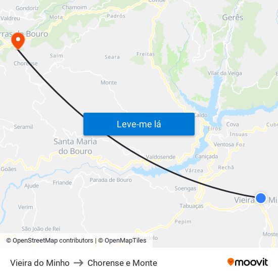 Vieira do Minho to Chorense e Monte map