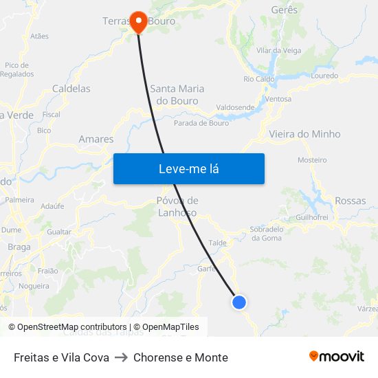Freitas e Vila Cova to Chorense e Monte map