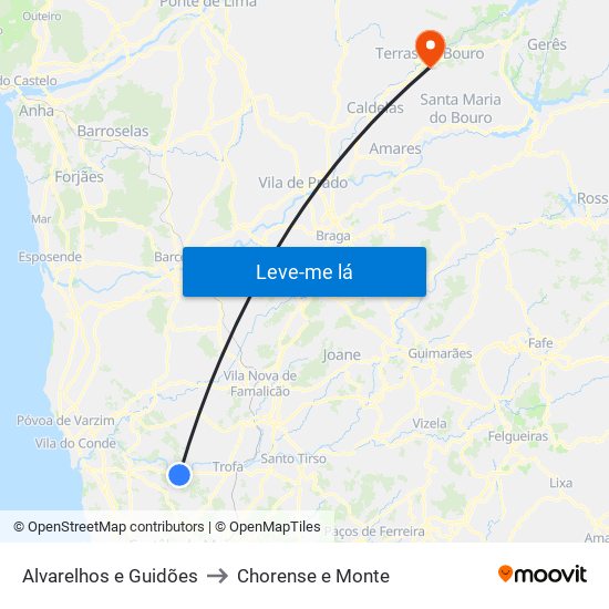 Alvarelhos e Guidões to Chorense e Monte map