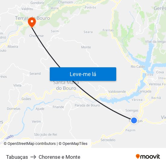 Tabuaças to Chorense e Monte map