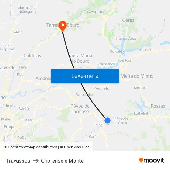 Travassos to Chorense e Monte map