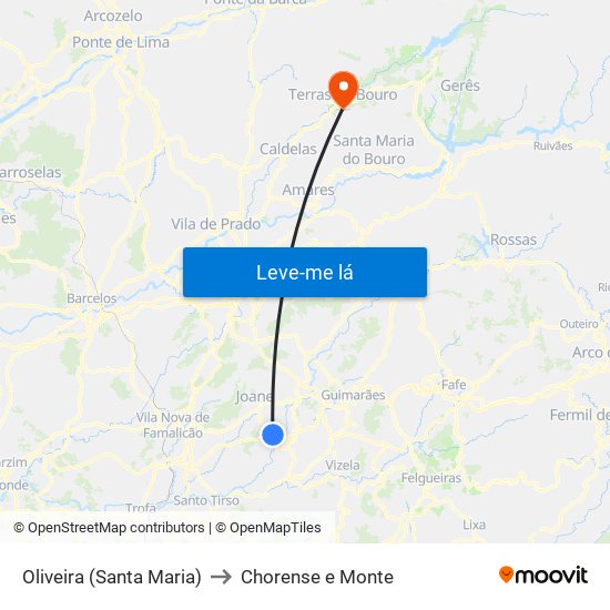 Oliveira (Santa Maria) to Chorense e Monte map