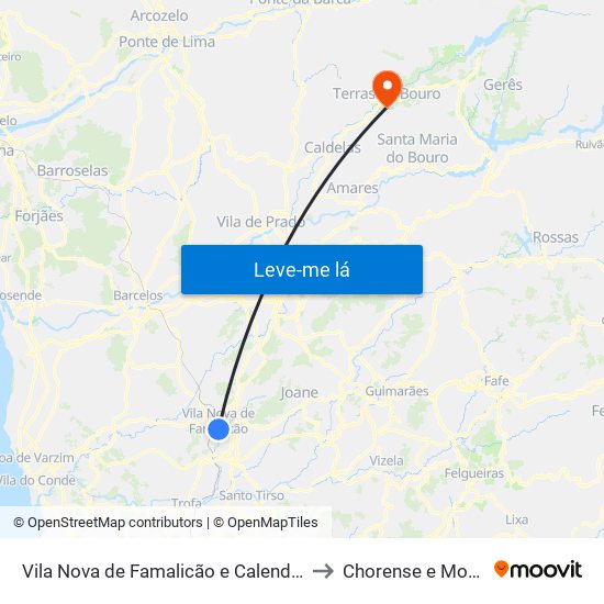 Vila Nova de Famalicão e Calendário to Chorense e Monte map