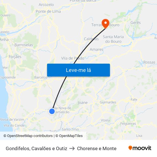 Gondifelos, Cavalões e Outiz to Chorense e Monte map