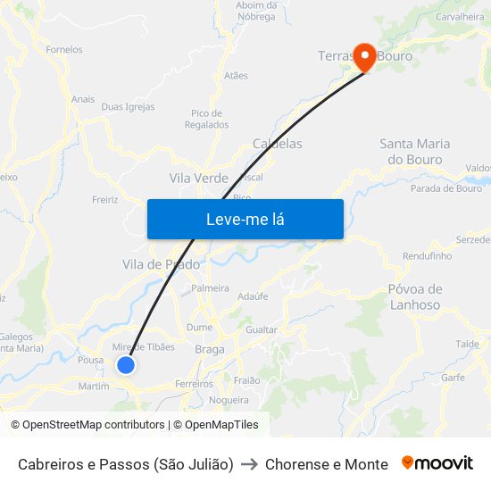 Cabreiros e Passos (São Julião) to Chorense e Monte map