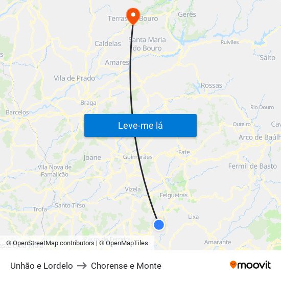 Unhão e Lordelo to Chorense e Monte map