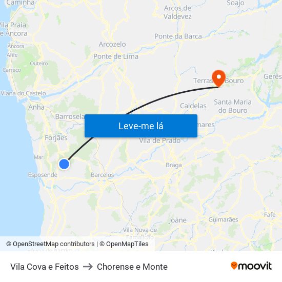 Vila Cova e Feitos to Chorense e Monte map