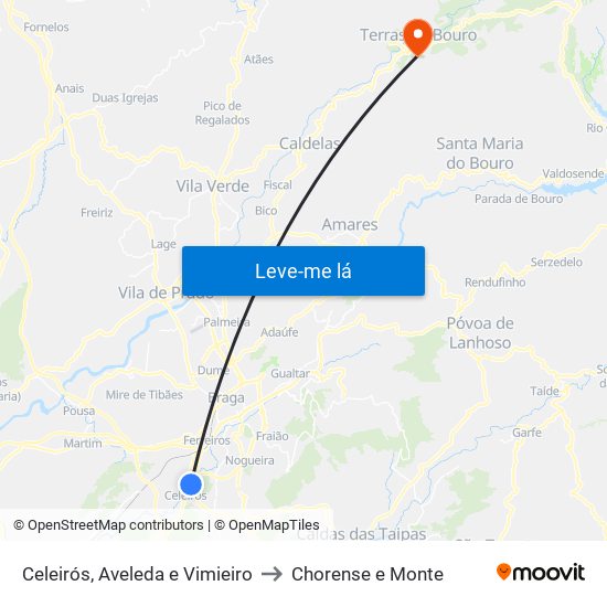 Celeirós, Aveleda e Vimieiro to Chorense e Monte map