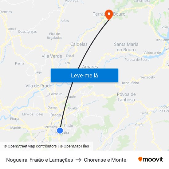 Nogueira, Fraião e Lamaçães to Chorense e Monte map