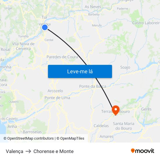 Valença to Chorense e Monte map