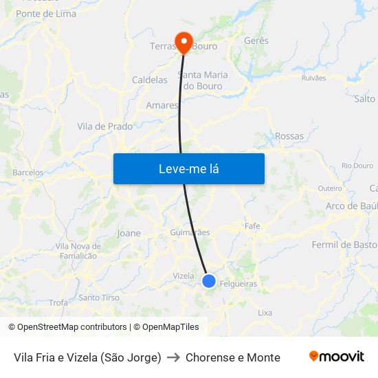 Vila Fria e Vizela (São Jorge) to Chorense e Monte map