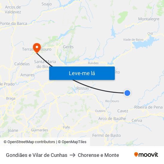 Gondiães e Vilar de Cunhas to Chorense e Monte map