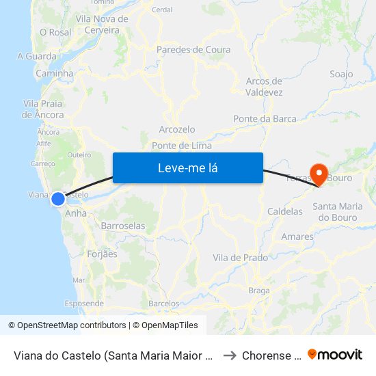 Viana do Castelo (Santa Maria Maior e Monserrate) e Meadela to Chorense e Monte map