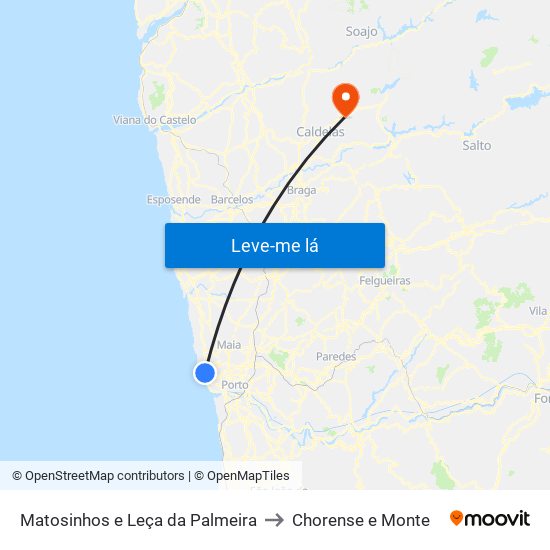 Matosinhos e Leça da Palmeira to Chorense e Monte map