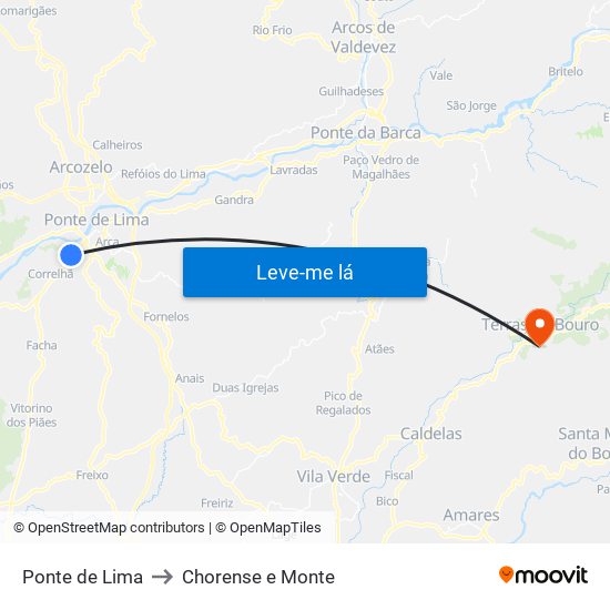 Ponte de Lima to Chorense e Monte map