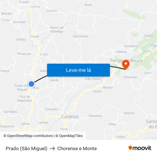 Prado (São Miguel) to Chorense e Monte map