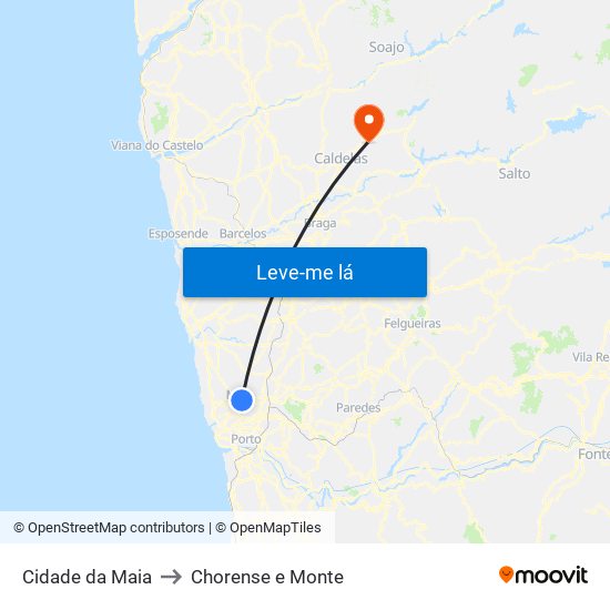 Cidade da Maia to Chorense e Monte map