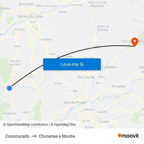 Cossourado to Chorense e Monte map