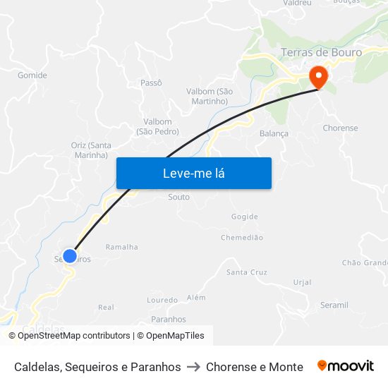 Caldelas, Sequeiros e Paranhos to Chorense e Monte map