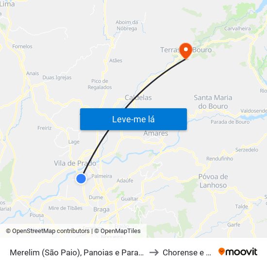 Merelim (São Paio), Panoias e Parada de Tibães to Chorense e Monte map