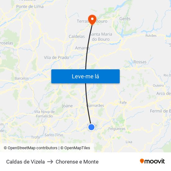 Caldas de Vizela to Chorense e Monte map