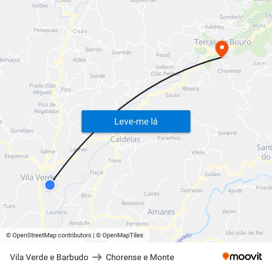 Vila Verde e Barbudo to Chorense e Monte map